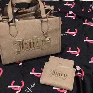 Juicy Couture upgrade U mini cafe tan tote set bifold wallet card holder